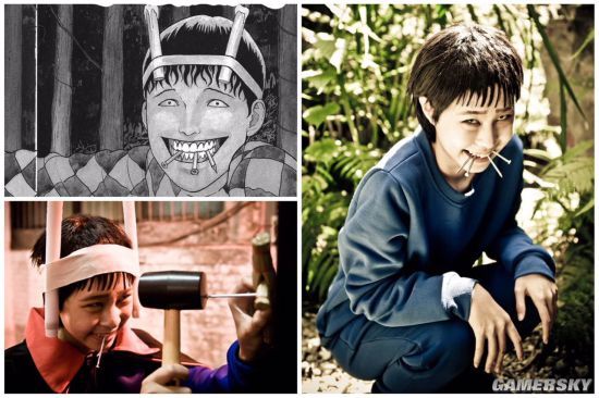 少年cos伊藤润二"双一" 眼神邪魅口含长钉神还原